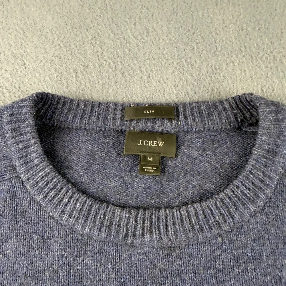 J. Crew Sweater Men's M Blue Merino Wool Alpaca Blend Slim Elbow Patch Crewneck